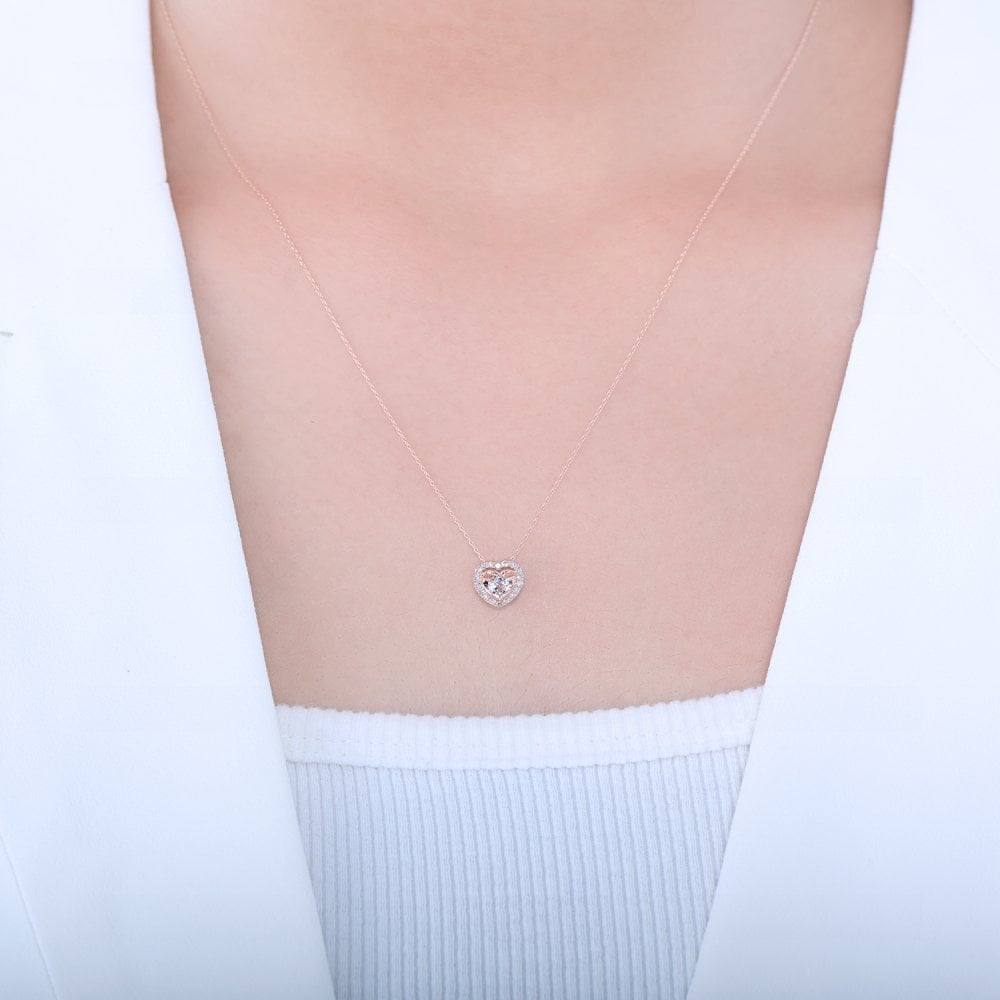 SPARKLD 9ct Rose Gold Diamond and White Topaz Heart Pendant Necklace