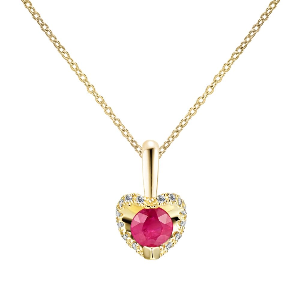 SPARKLD 9ct Yellow Gold Diamond and Ruby Heart Pendant Necklace