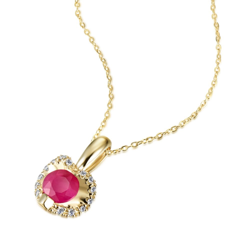 SPARKLD 9ct Yellow Gold Diamond and Ruby Heart Pendant Necklace