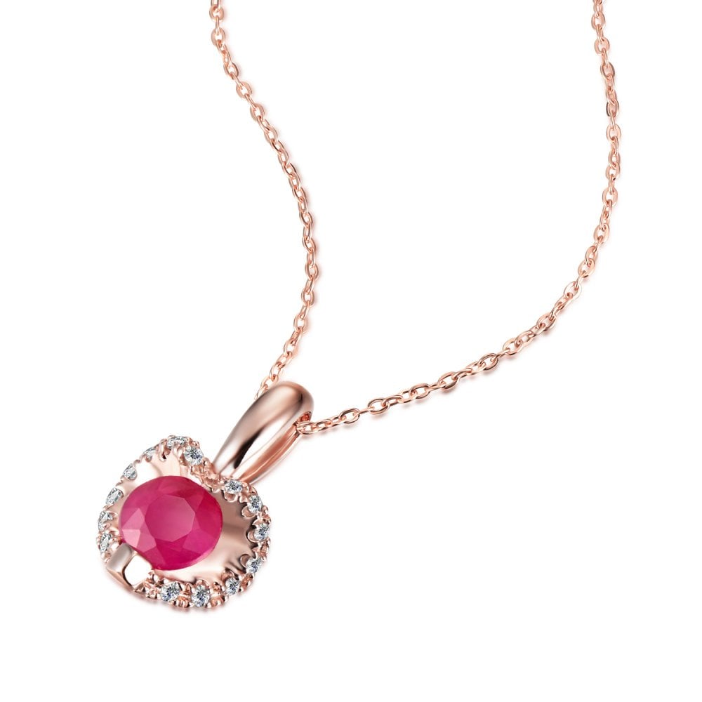 SPARKLD 9ct Rose Gold Diamond and Ruby Heart Pendant Necklace