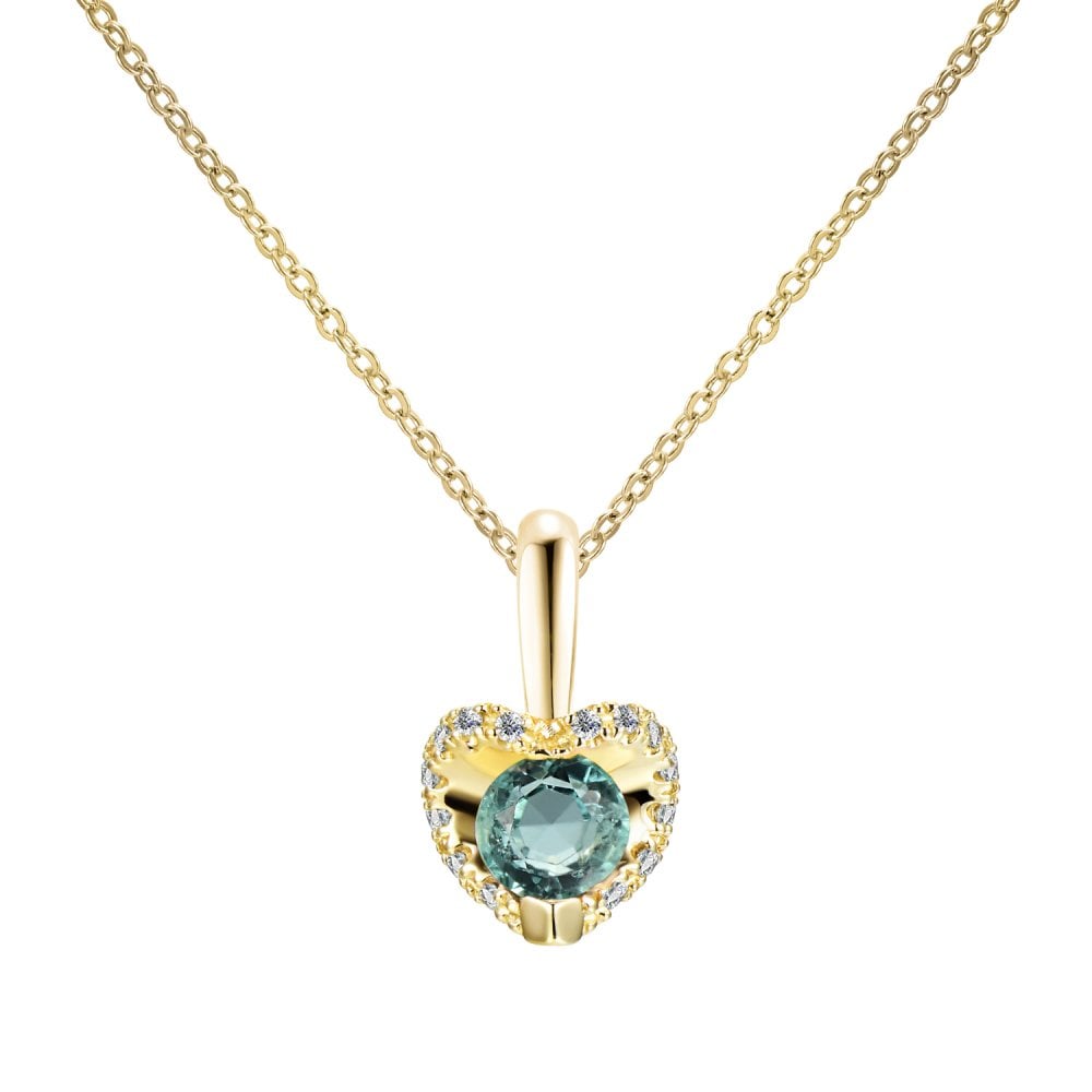SPARKLD 9ct Yellow Gold Diamond and Emerald Heart Pendant Necklace
