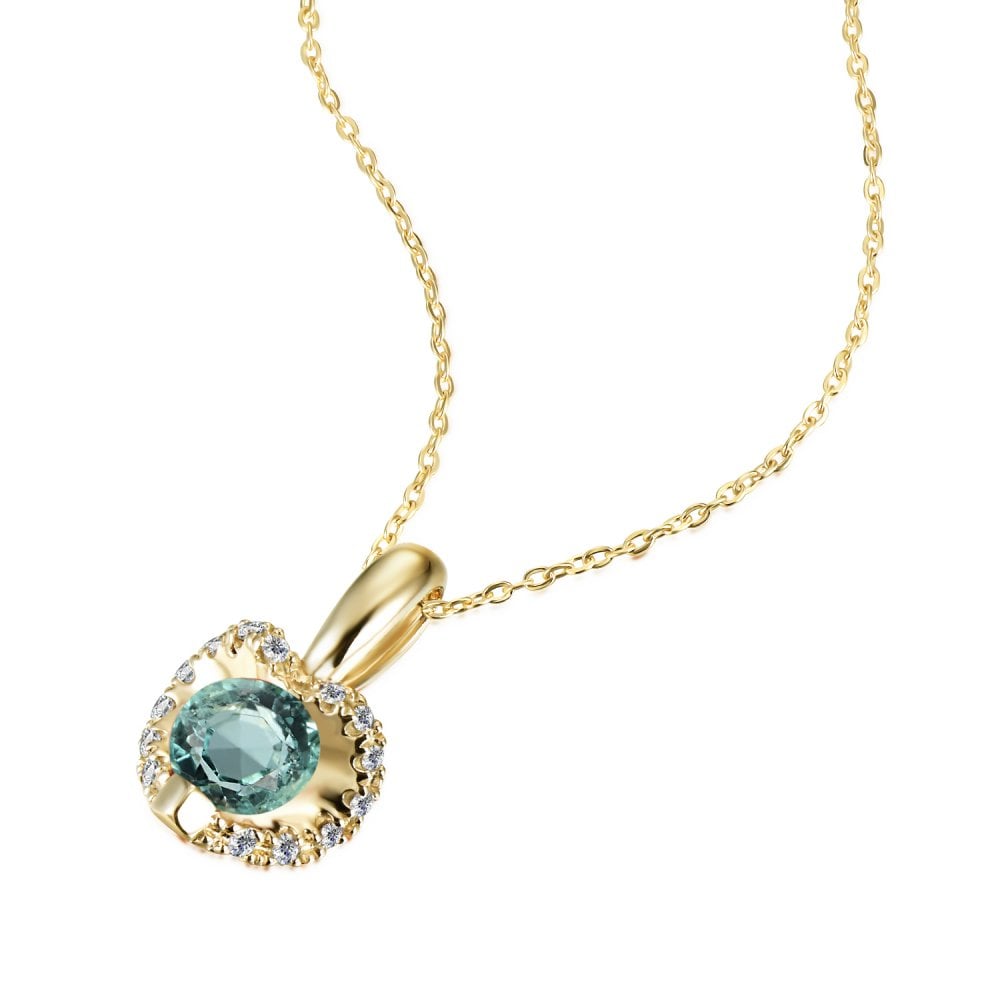 SPARKLD 9ct Yellow Gold Diamond and Emerald Heart Pendant Necklace