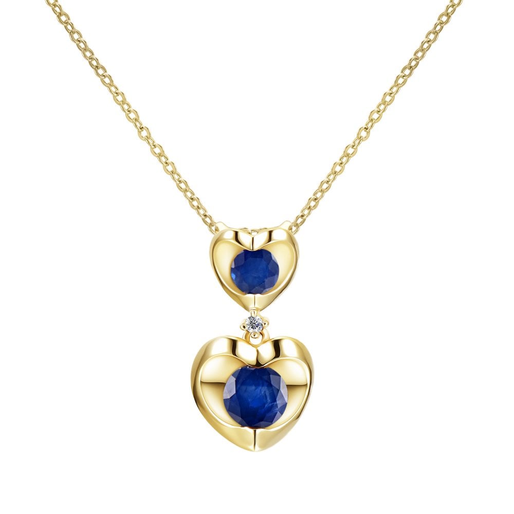 SPARKLD 9ct Yellow Gold Diamond and Sapphire Heart Pendant Necklace