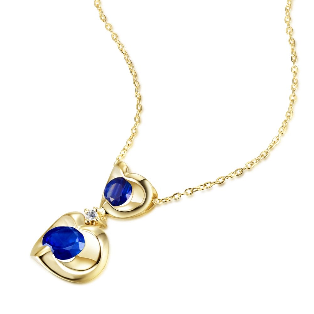 SPARKLD 9ct Yellow Gold Diamond and Sapphire Heart Pendant Necklace