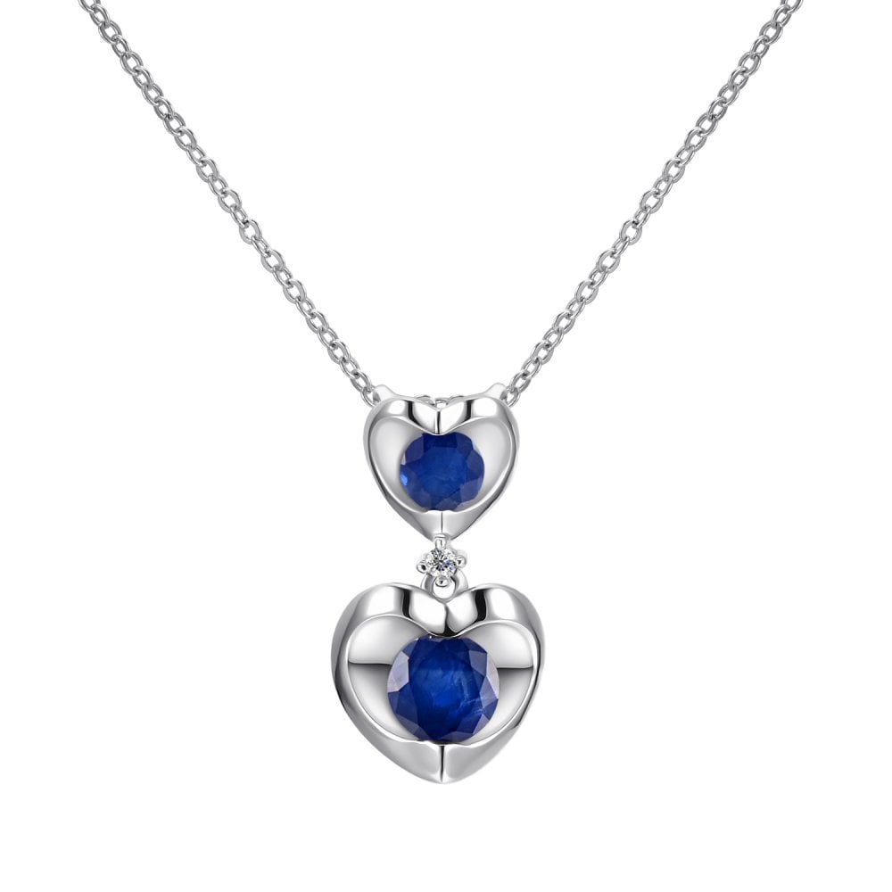 SPARKLD 9ct White Gold Diamond and Sapphire Heart Pendant Necklace