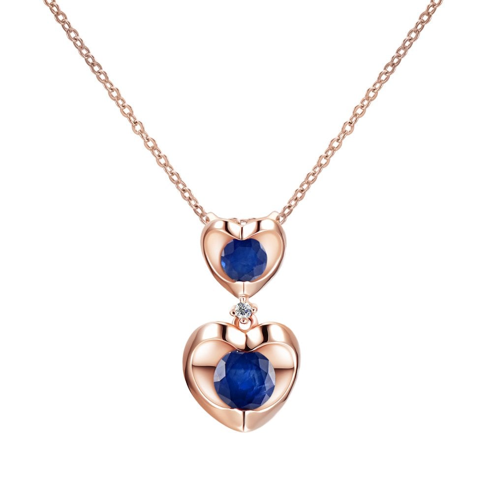 SPARKLD 9ct Rose Gold Diamond and Sapphire Heart Pendant Necklace