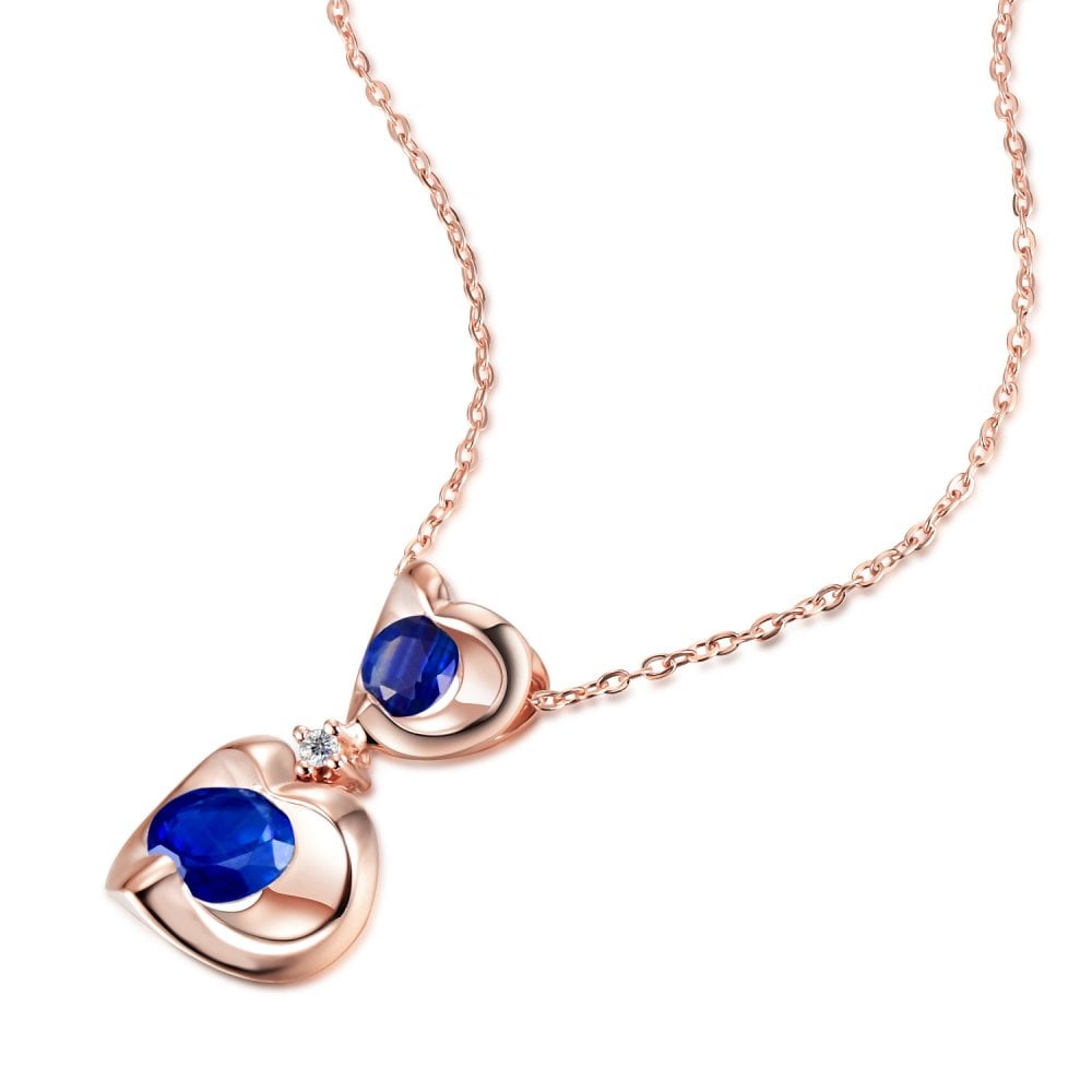 SPARKLD 9ct Rose Gold Diamond and Sapphire Heart Pendant Necklace