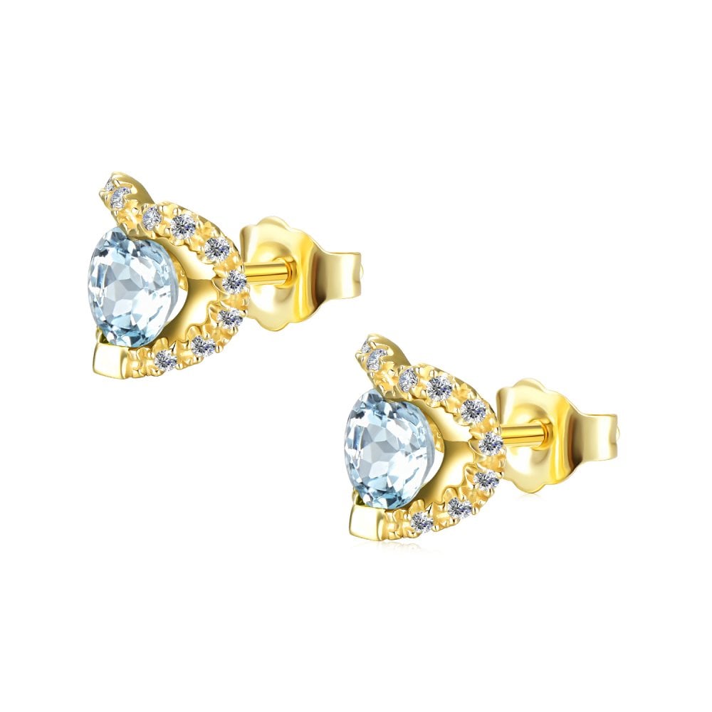 SPARKLD 9ct Yellow Gold Diamond and Blue Topaz Heart Stud Earrings