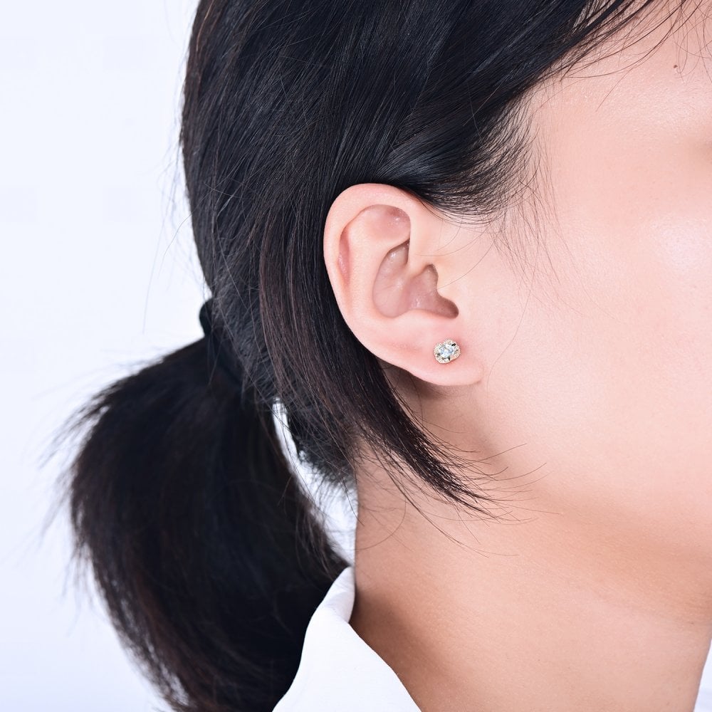 SPARKLD 9ct Yellow Gold Diamond and Blue Topaz Heart Stud Earrings