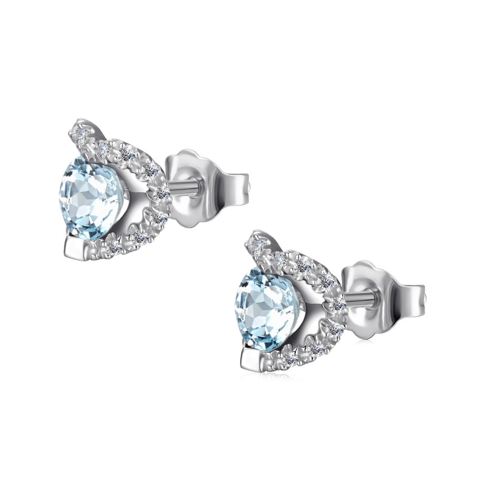 SPARKLD 9ct White Gold Diamond and Blue Topaz Heart Stud Earrings