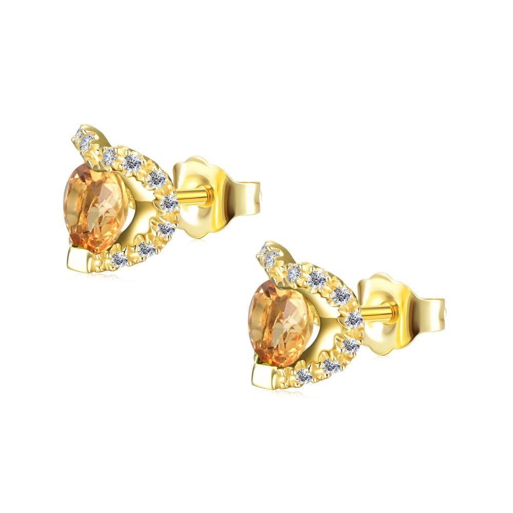 SPARKLD 9ct Yellow Gold Diamond and Citrine Heart Stud Earrings