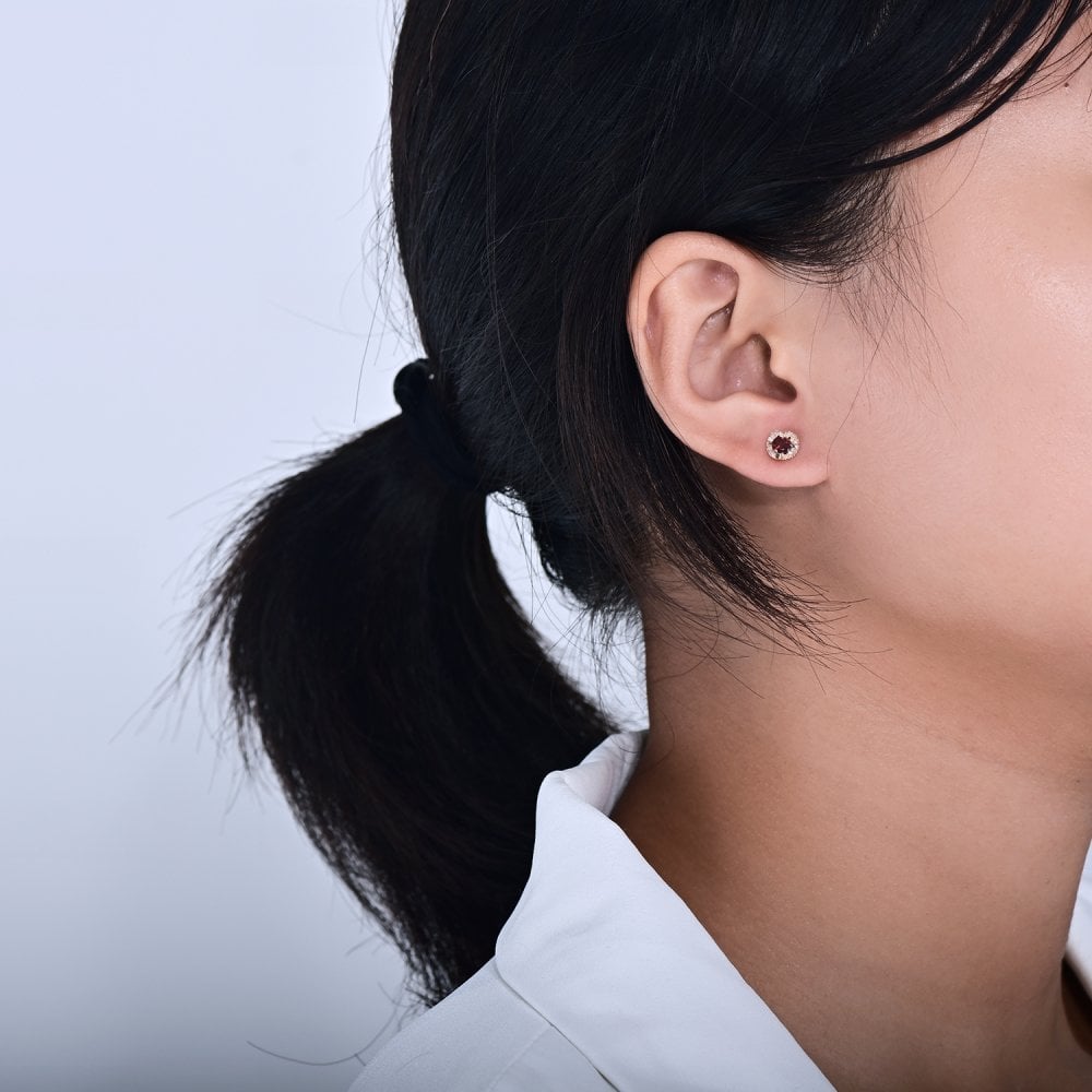 SPARKLD 9ct Yellow Gold Diamond and Garnet Heart Stud Earrings