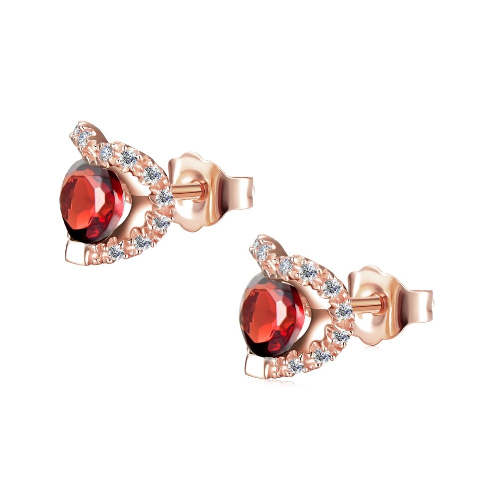 SPARKLD 9ct Rose Gold Diamond and Garnet Heart Stud Earrings