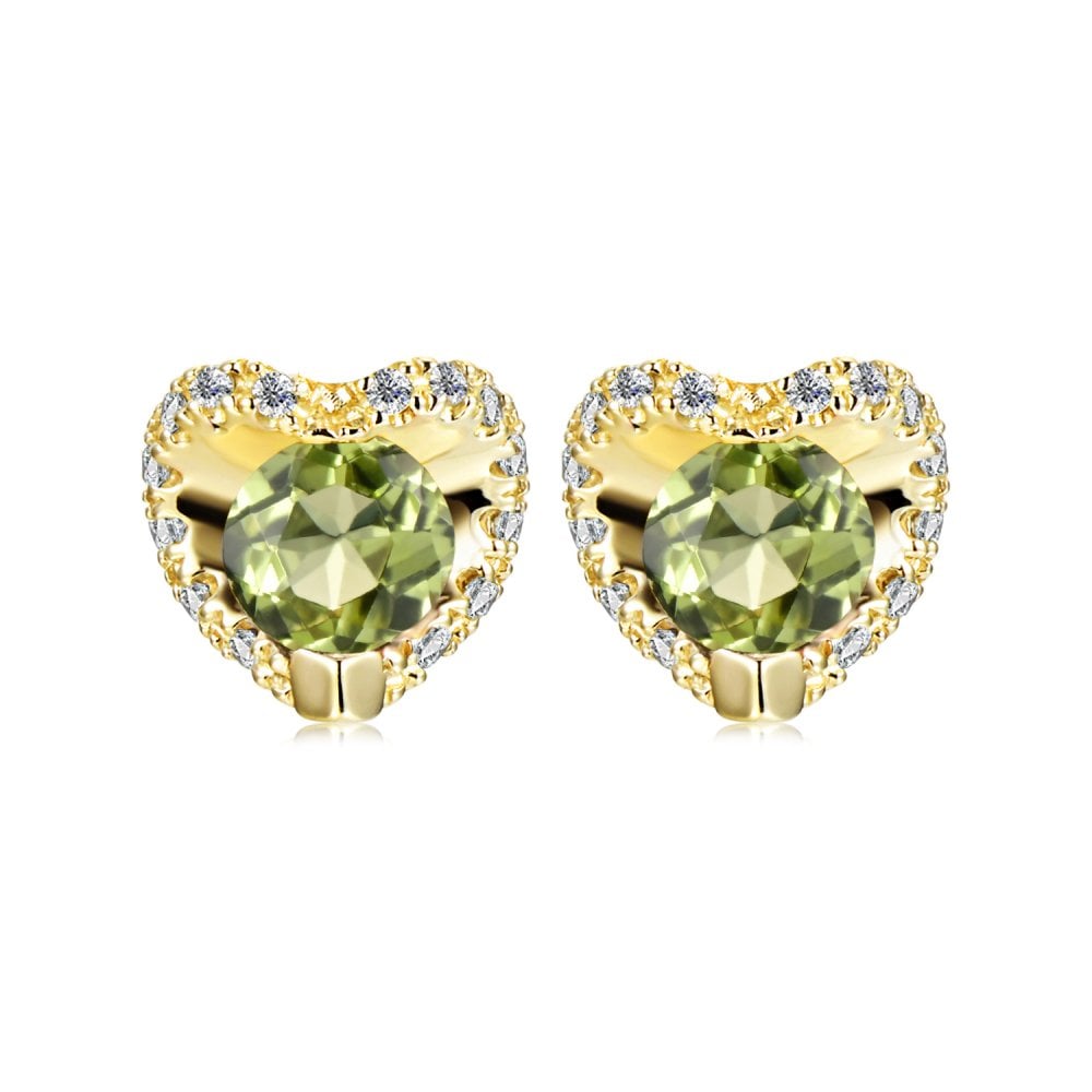 SPARKLD 9ct Yellow Gold Diamond and Peridot Heart Stud Earrings