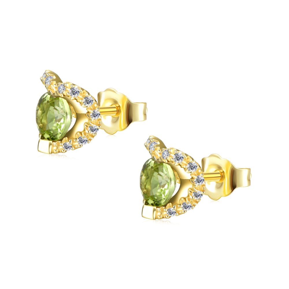 SPARKLD 9ct Yellow Gold Diamond and Peridot Heart Stud Earrings