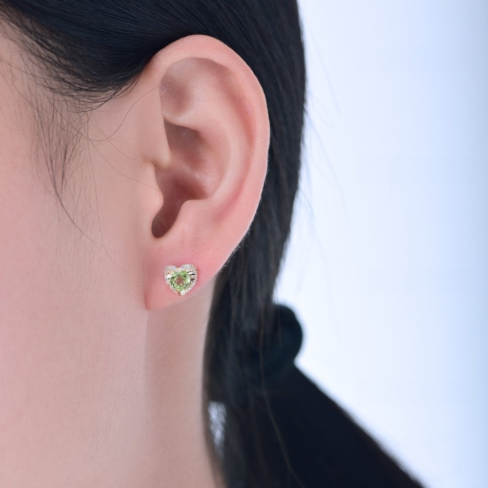 SPARKLD 9ct Yellow Gold Diamond and Peridot Heart Stud Earrings
