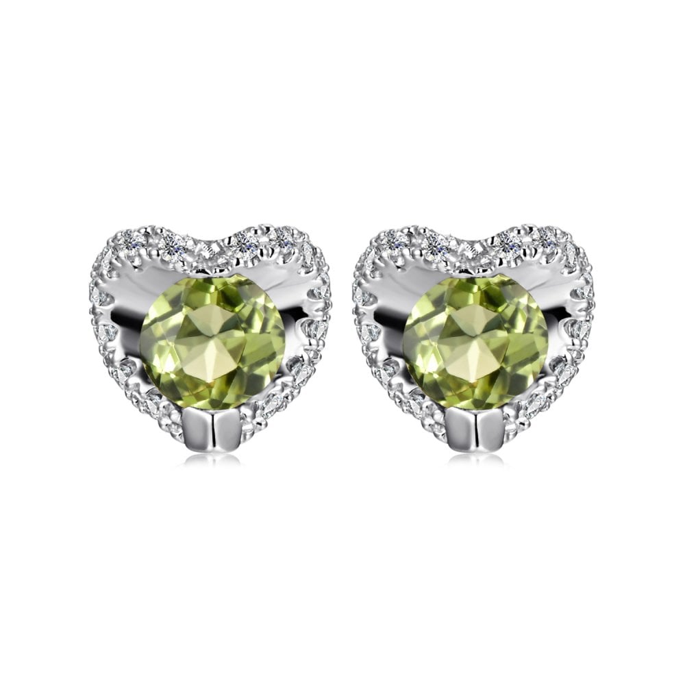 SPARKLD 9ct White Gold Diamond and Peridot Heart Stud Earrings