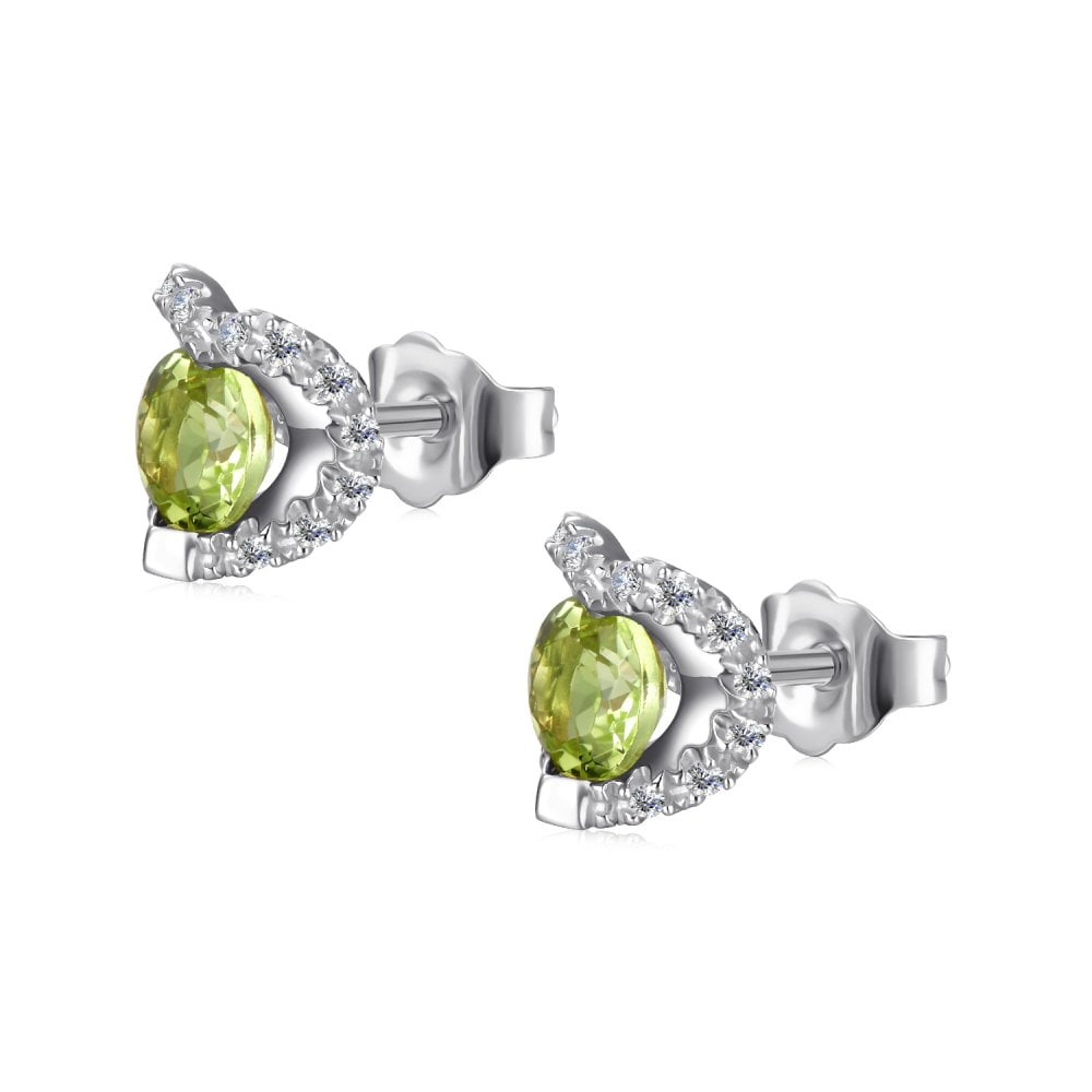 SPARKLD 9ct White Gold Diamond and Peridot Heart Stud Earrings