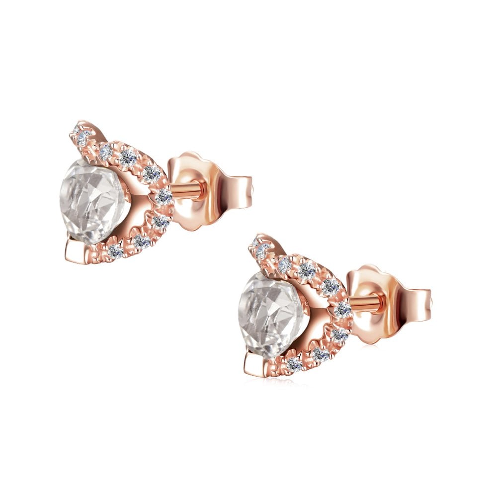 SPARKLD 9ct Rose Gold Diamond and White Topaz Heart Stud Earrings