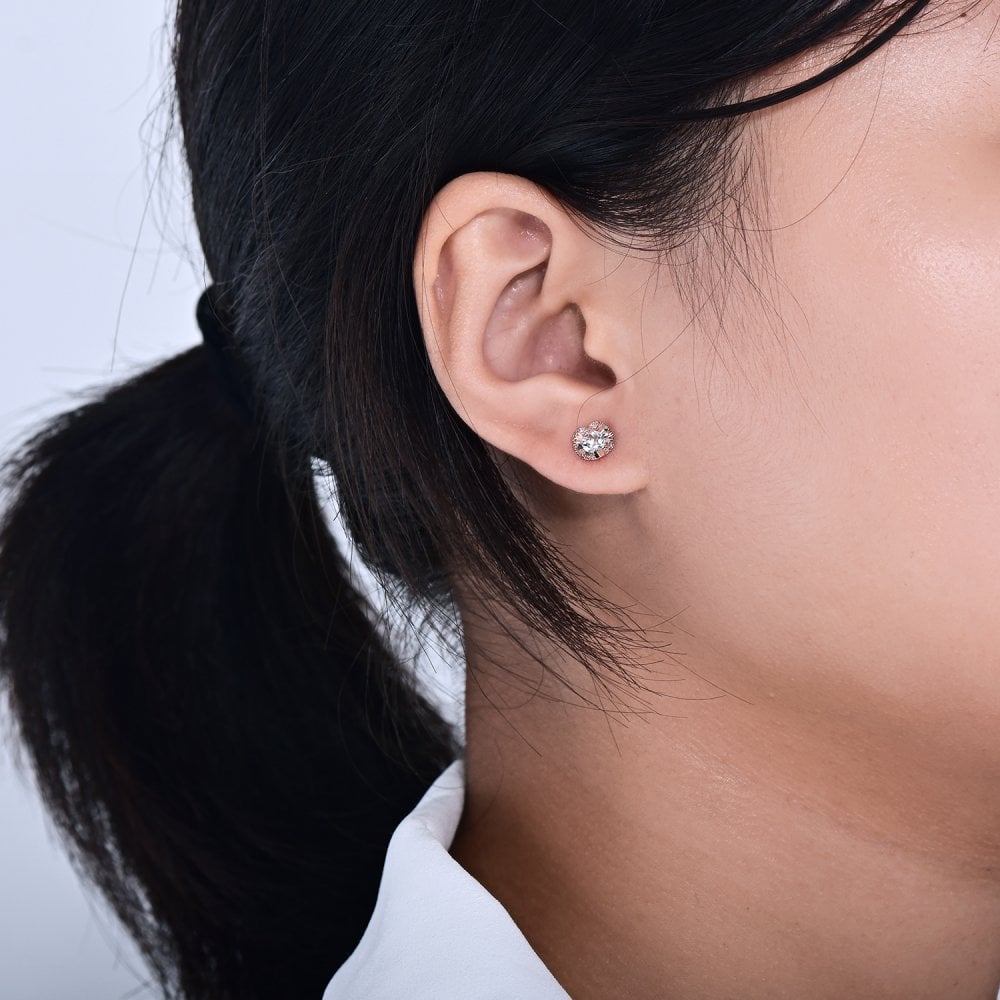 SPARKLD 9ct Rose Gold Diamond and White Topaz Heart Stud Earrings