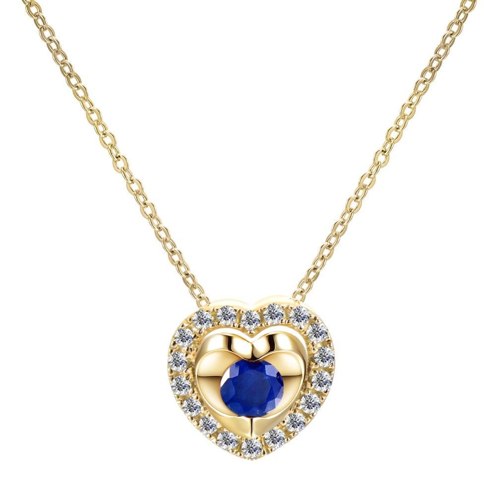 SPARKLD 9ct Yellow Gold Diamond and Sapphire Heart Pendant Necklace