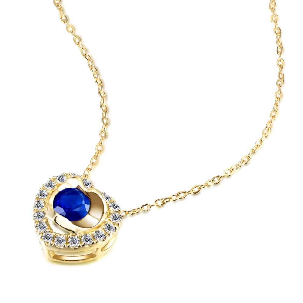 SPARKLD 9ct Yellow Gold Diamond and Sapphire Heart Pendant Necklace