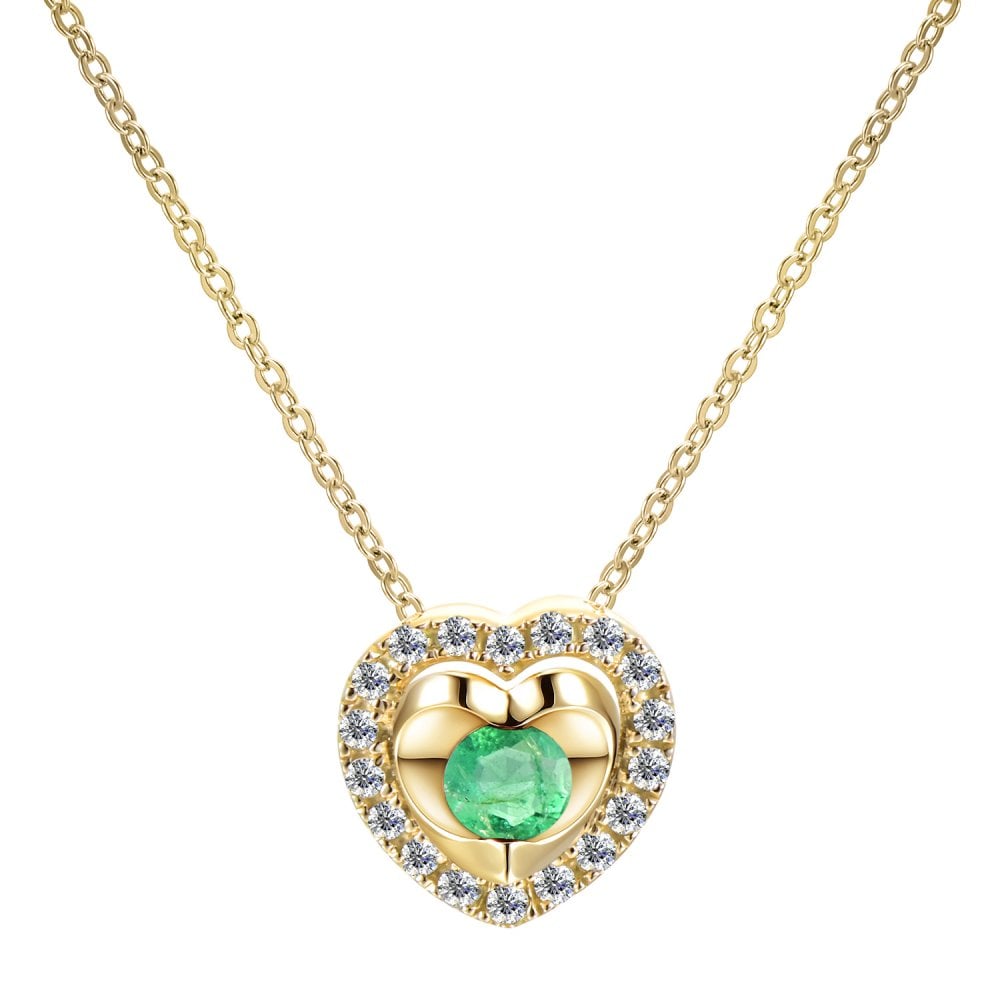 SPARKLD 9ct Yellow Gold Diamond and Emerald Heart Pendant Necklace