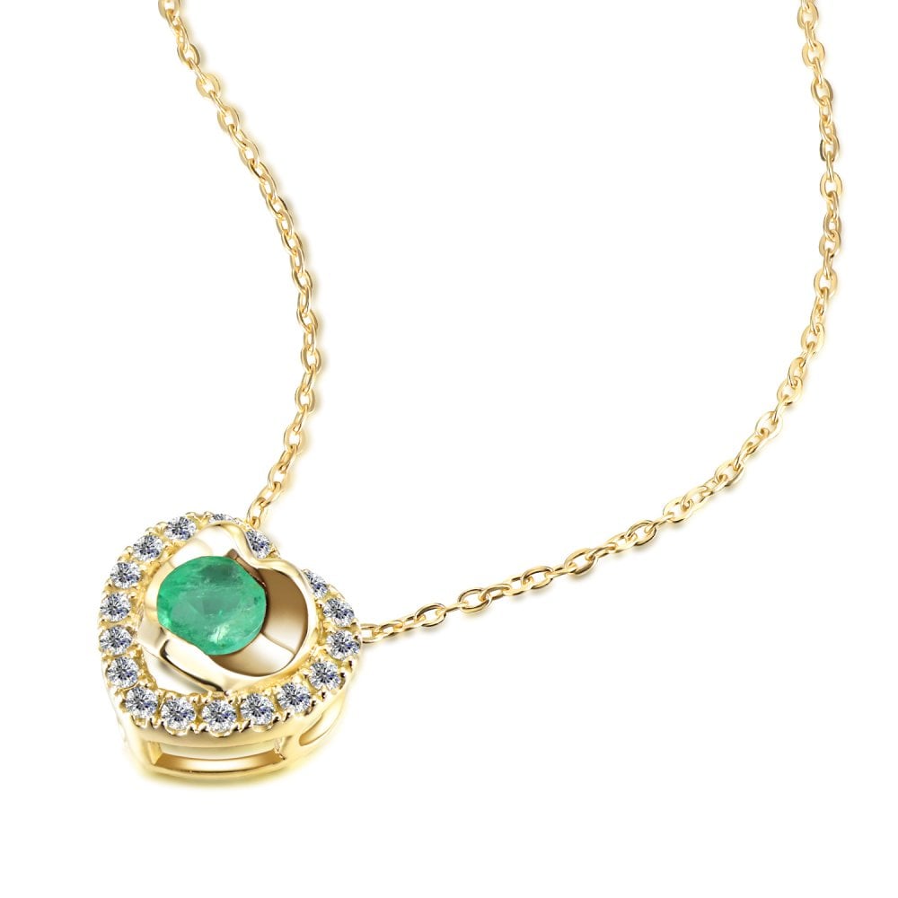 SPARKLD 9ct Yellow Gold Diamond and Emerald Heart Pendant Necklace