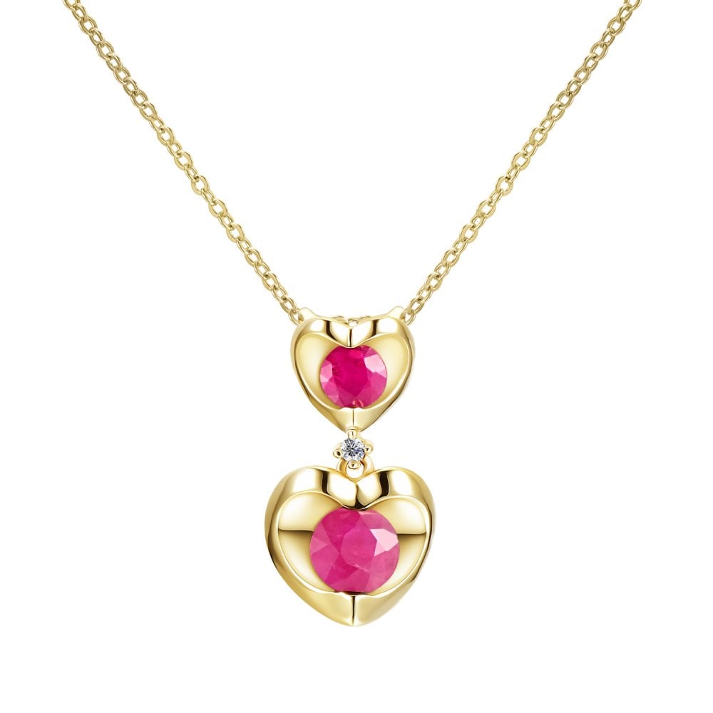 SPARKLD 9ct Yellow Gold Diamond and Ruby Heart Pendant Necklace