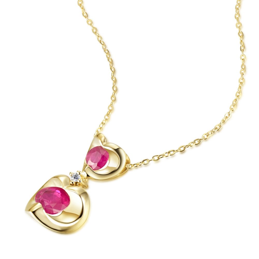 SPARKLD 9ct Yellow Gold Diamond and Ruby Heart Pendant Necklace