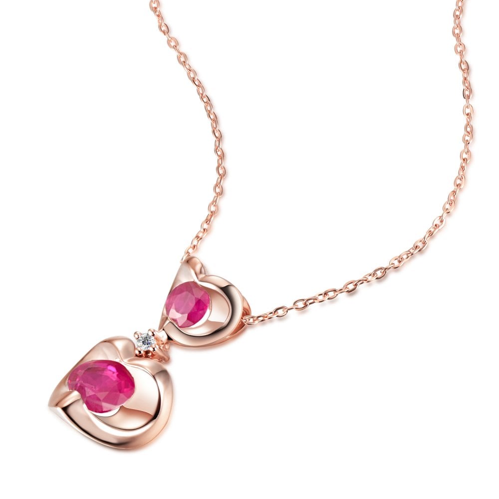 SPARKLD 9ct Rose Gold Diamond and Ruby Heart Pendant Necklace