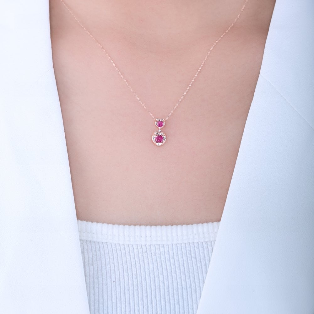SPARKLD 9ct Rose Gold Diamond and Ruby Heart Pendant Necklace