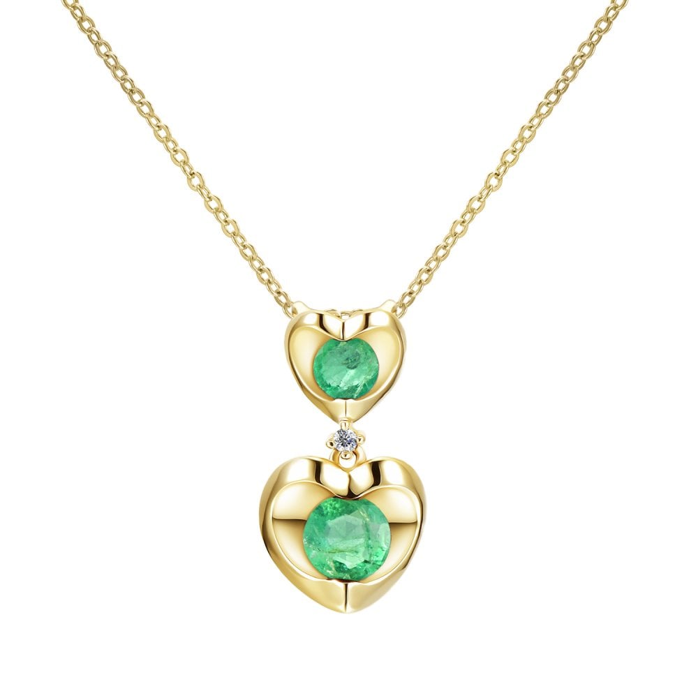 SPARKLD 9ct Yellow Gold Diamond and Emerald Heart Pendant Necklace