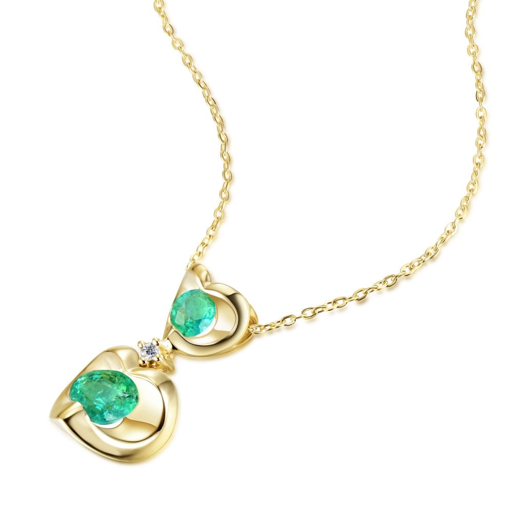SPARKLD 9ct Yellow Gold Diamond and Emerald Heart Pendant Necklace
