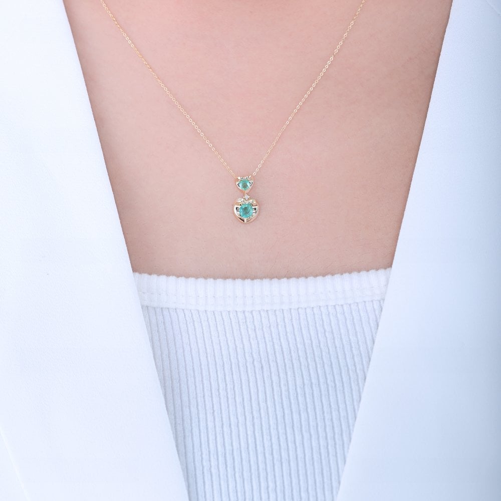 SPARKLD 9ct Yellow Gold Diamond and Emerald Heart Pendant Necklace