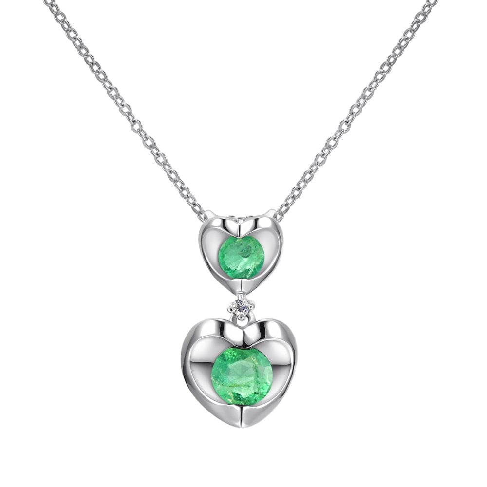SPARKLD 9ct White Gold Diamond and Emerald Heart Pendant Necklace