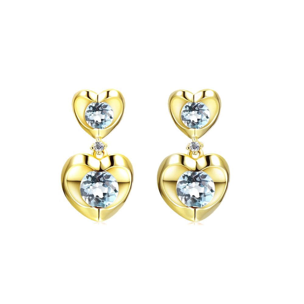 SPARKLD 9ct Yellow Gold Diamond and Blue Topaz Heart Drop Earrings
