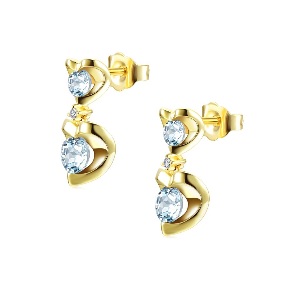 SPARKLD 9ct Yellow Gold Diamond and Blue Topaz Heart Drop Earrings