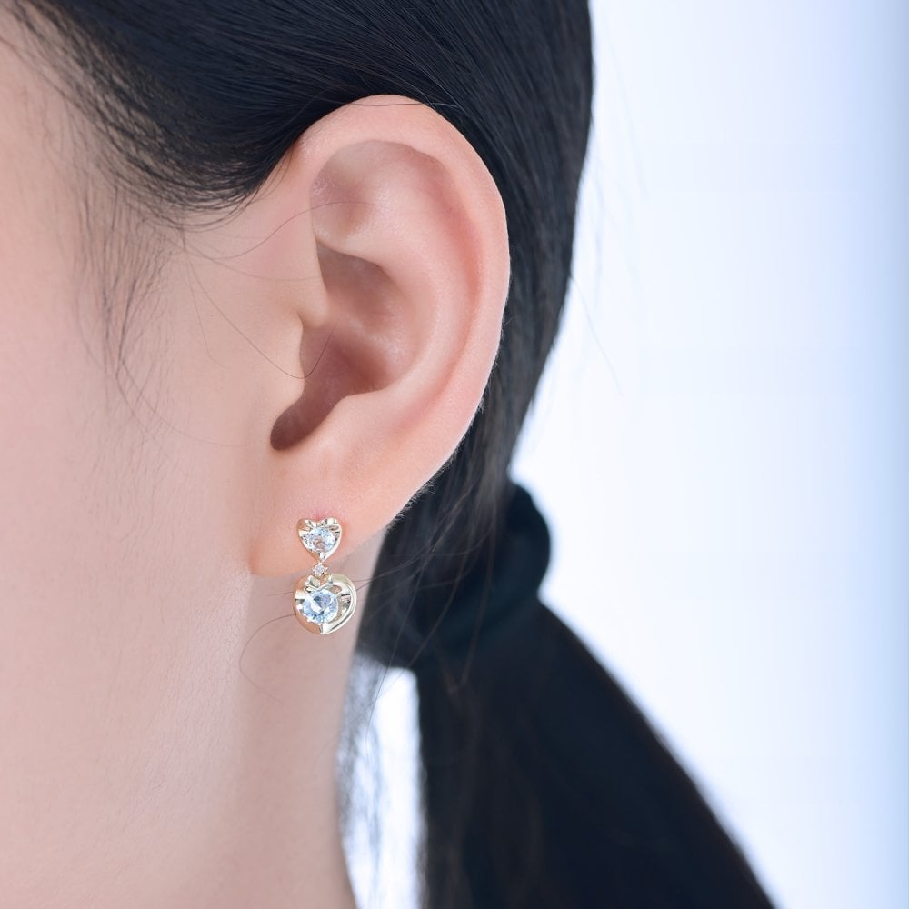 SPARKLD 9ct Yellow Gold Diamond and Blue Topaz Heart Drop Earrings