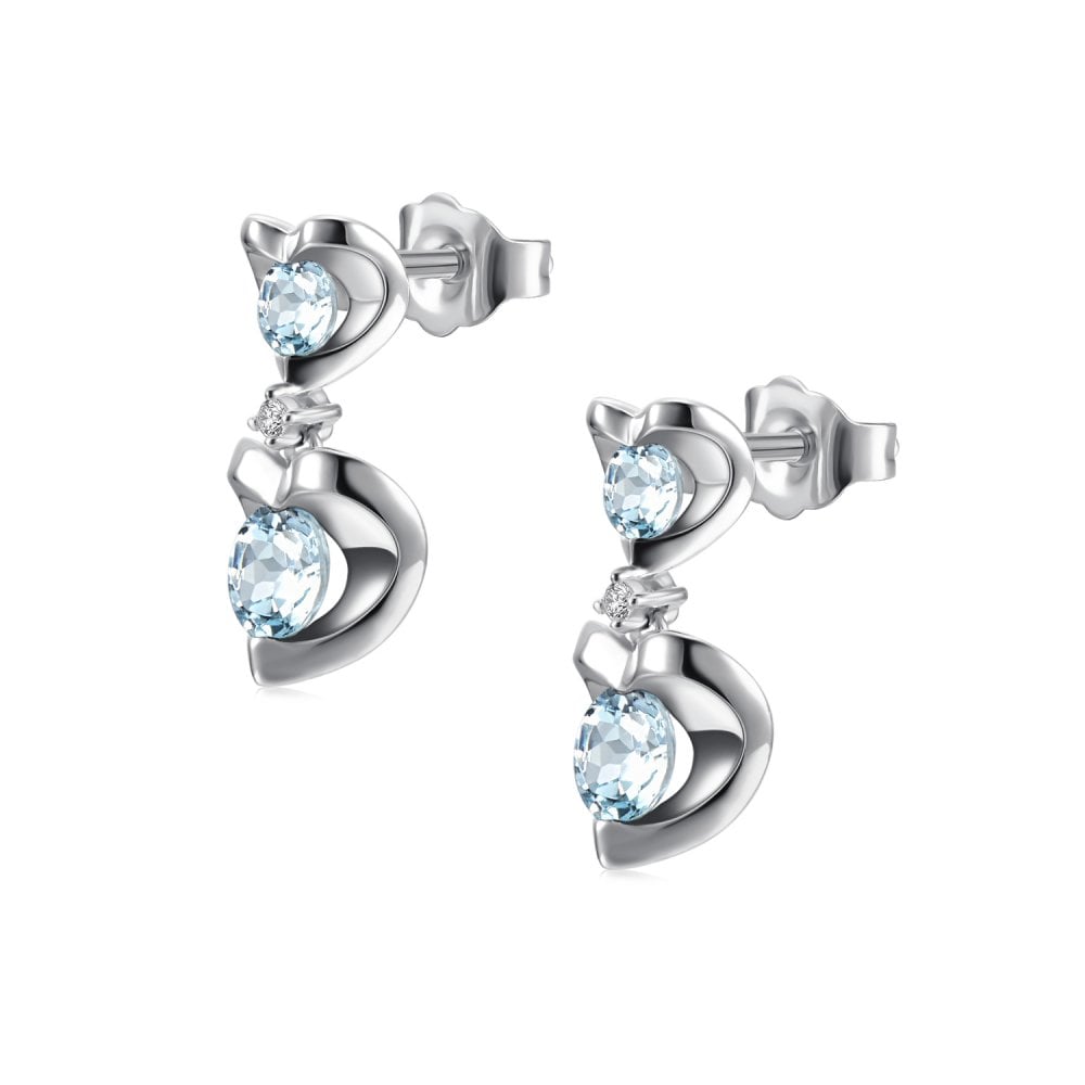 SPARKLD 9ct White Gold Diamond and Blue Topaz Heart Drop Earrings