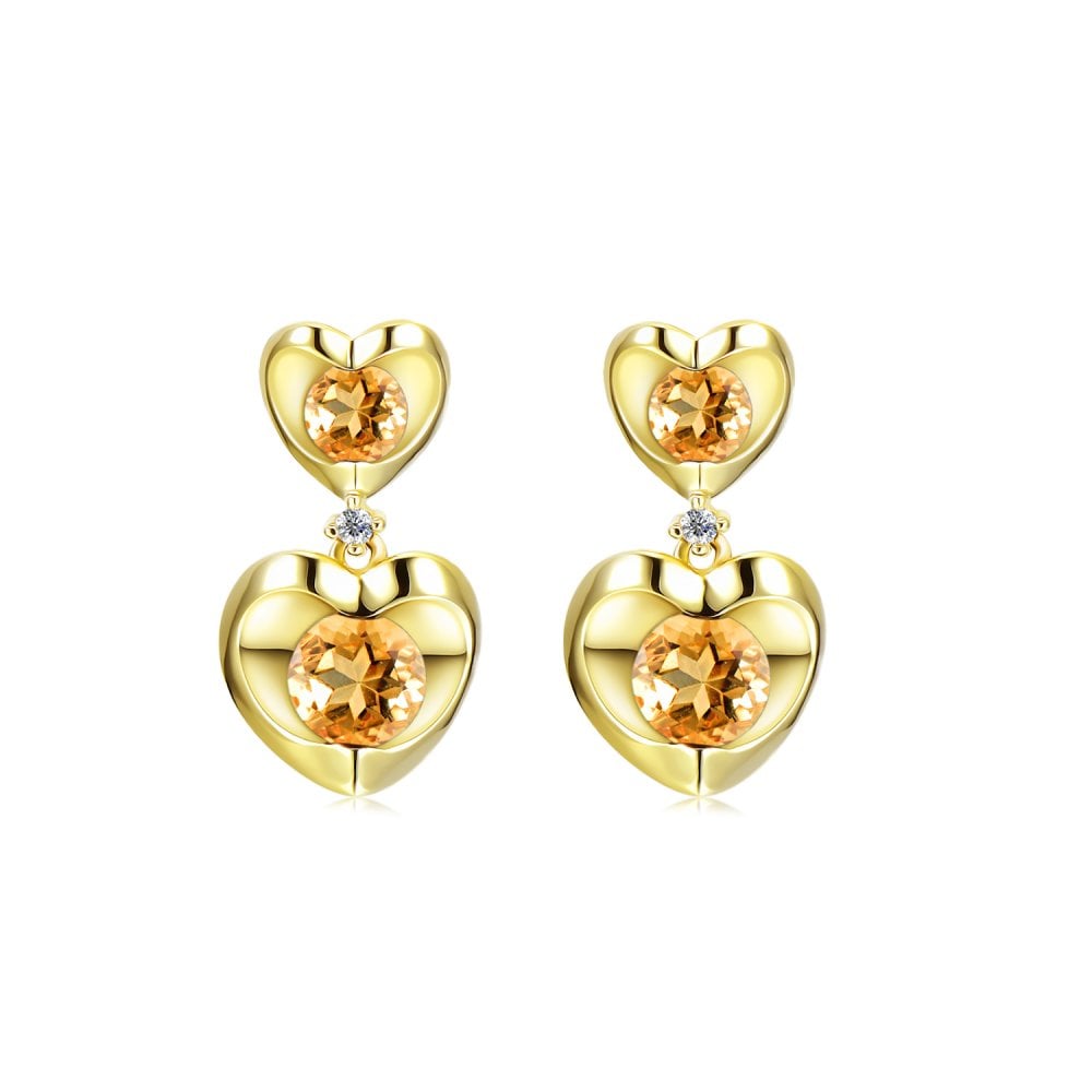 SPARKLD 9ct Yellow Gold Diamond and Citrine Heart Drop Earrings
