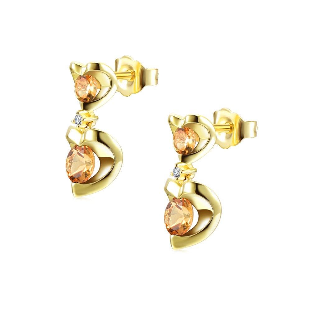 SPARKLD 9ct Yellow Gold Diamond and Citrine Heart Drop Earrings