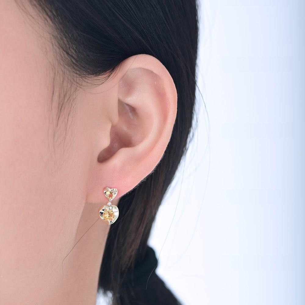 SPARKLD 9ct Yellow Gold Diamond and Citrine Heart Drop Earrings