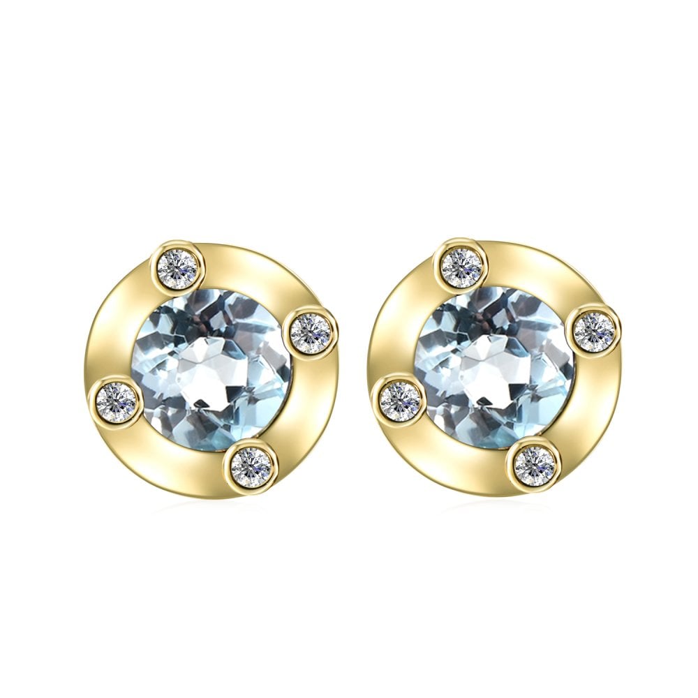 SPARKLD 9ct Yellow Gold Diamond and Blue Topaz Stud Earrings