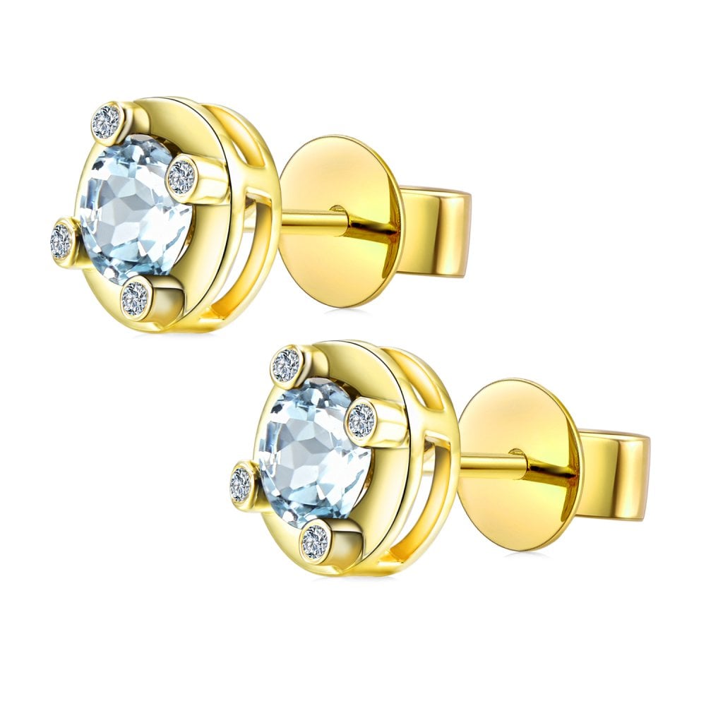 SPARKLD 9ct Yellow Gold Diamond and Blue Topaz Stud Earrings