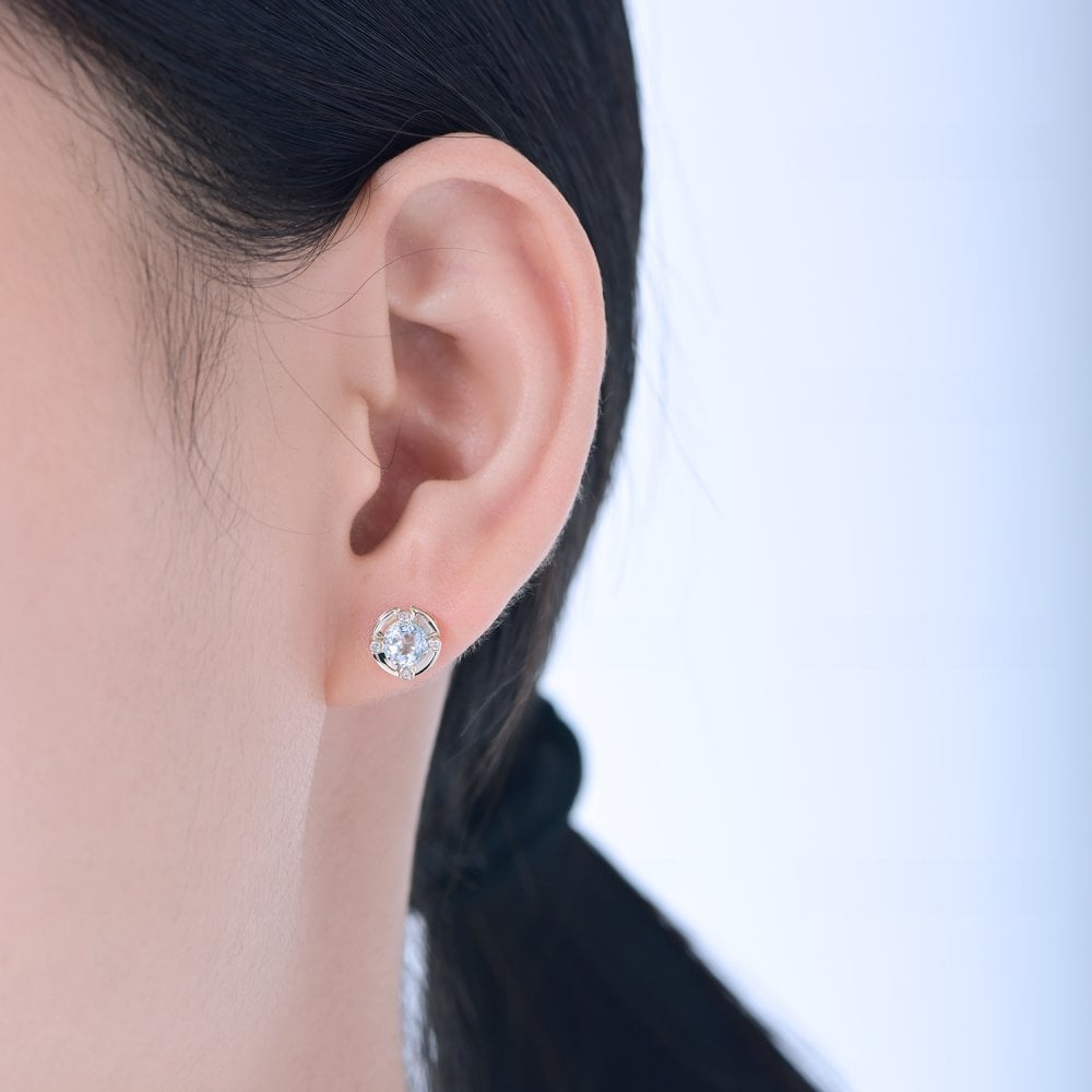SPARKLD 9ct Yellow Gold Diamond and Blue Topaz Stud Earrings
