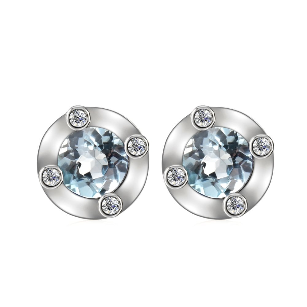 SPARKLD 9ct White Gold Diamond and Blue Topaz Stud Earrings