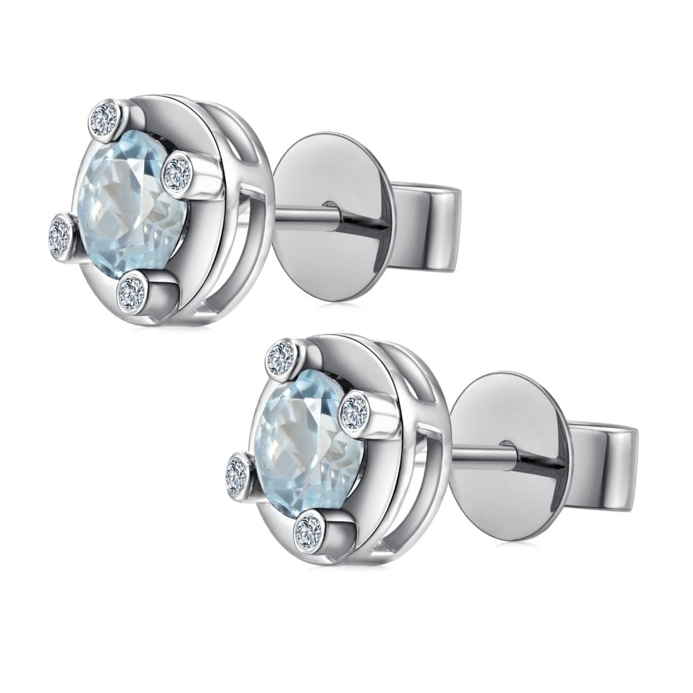 SPARKLD 9ct White Gold Diamond and Blue Topaz Stud Earrings