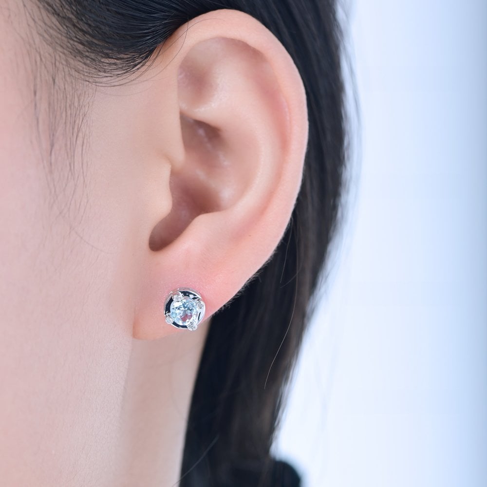 SPARKLD 9ct White Gold Diamond and Blue Topaz Stud Earrings