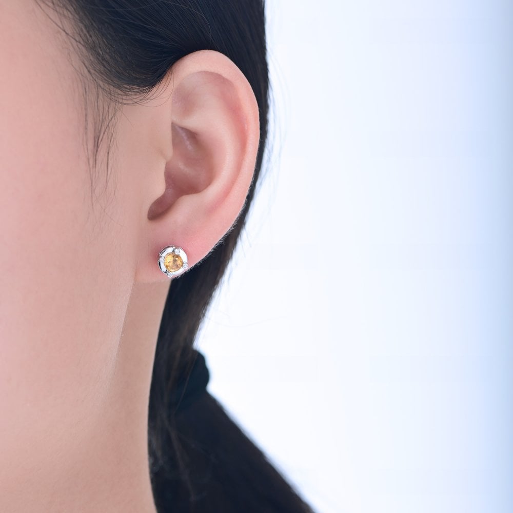 SPARKLD 9ct White Gold Diamond and Citrine Stud Earrings